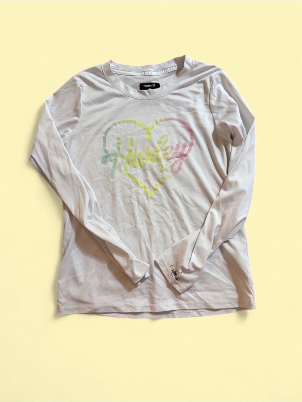 Hurley White Long-Sleeve Sun Protection Tee with Pastel Heart Logo